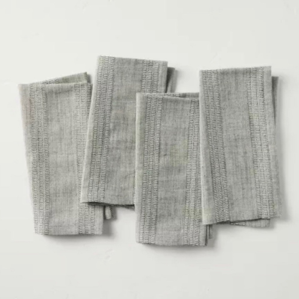 4pk Chambray Stripe Cloth Napkins Green - Hearth & Hand™ with Magnolia